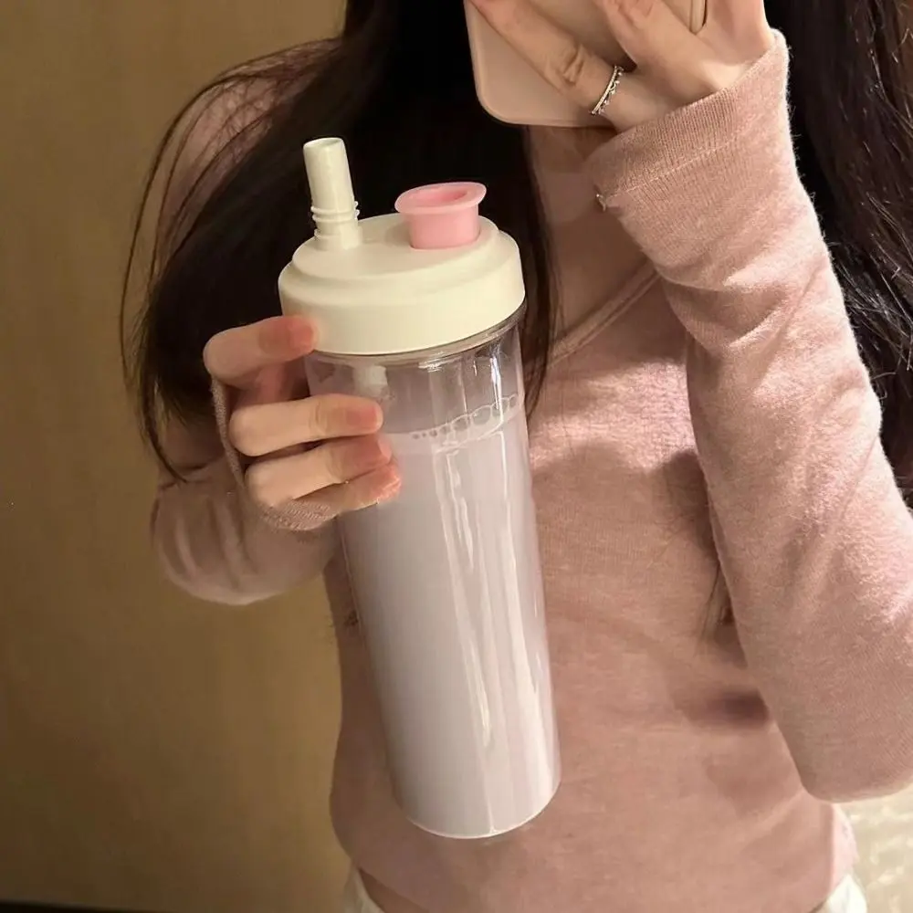 500/850ml Milk Plastic Cup with Lid Straw Leakproof Water Straw Bottles Fall Prevention Portable Large Capacity Water Bottle
