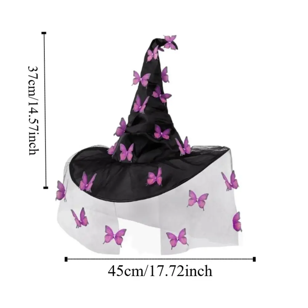 Funny Halloween Witch Hat Party Props Colorful Butterfly Wizard Cap Cosplay Accessories Halloween Cap with Veil