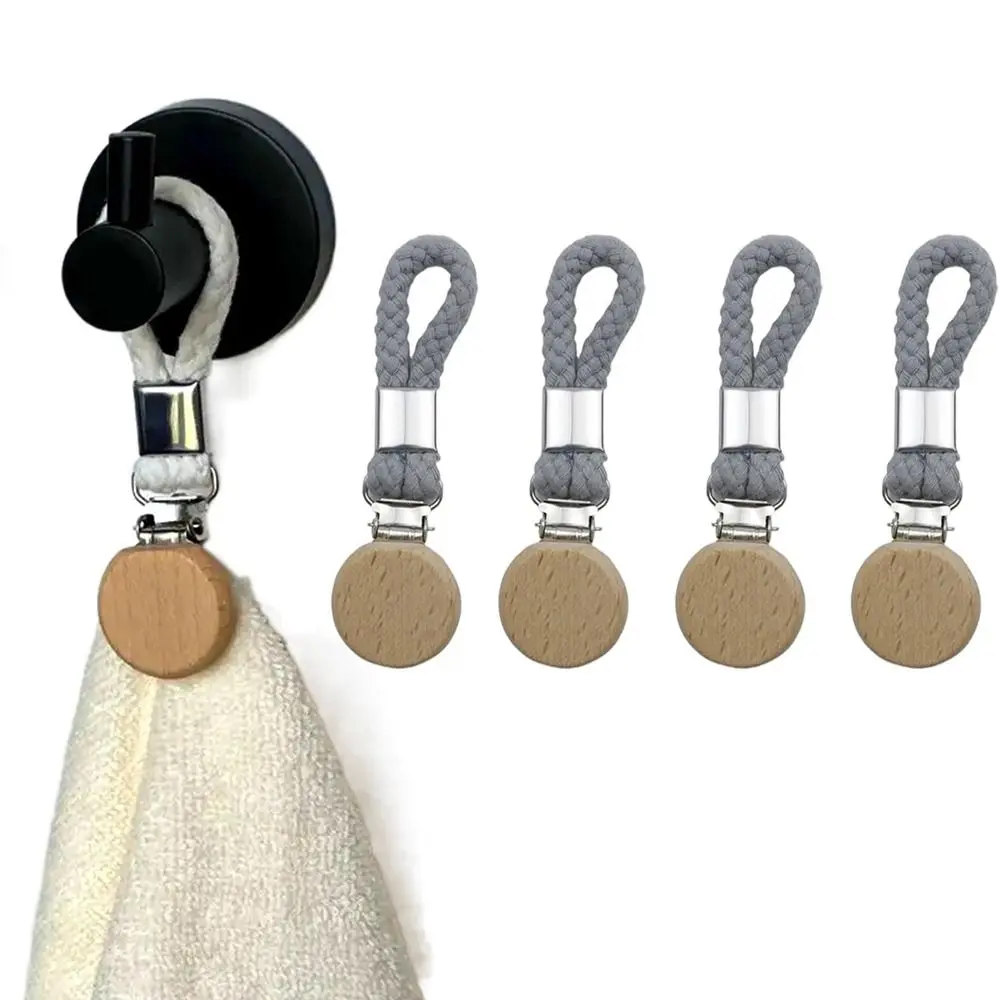 4Pcs Braided Towel Hanging Clips Cotton Loop Space Saving Small Woven Rope Clamps Portable Wear-resistant Hand Towel Hanger