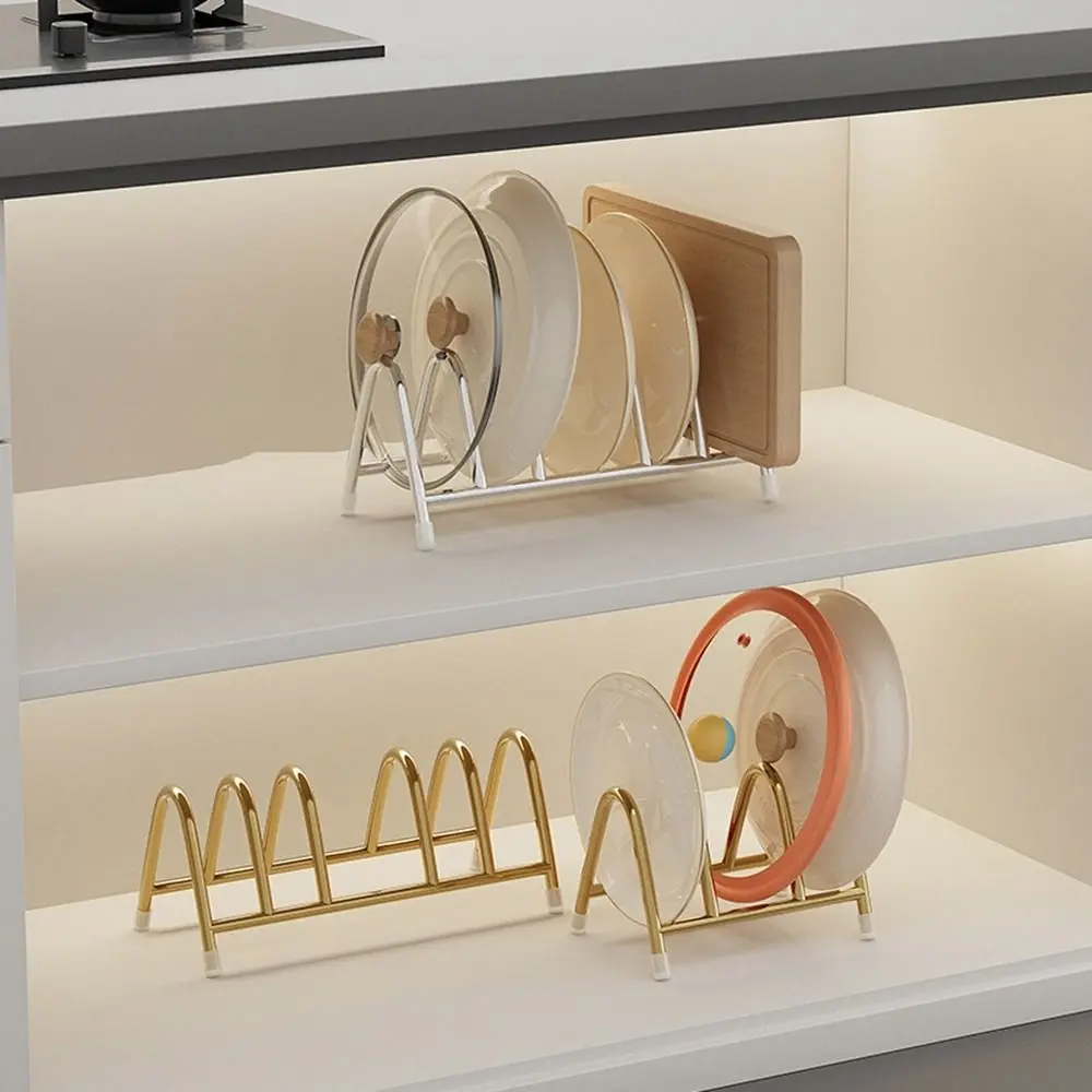 Stainless Steel Pot Lid Storage Rack Vertical Rustproof Cutting Board Holder Space Saving Anti-slip Pot Lid Holder Kitchen