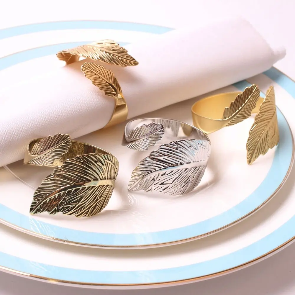 Leaves Feather Table Decoration Wedding Party Dinner Table Napkin Holder Tissue Ring Table Supplies Napkin Buckle Napkin Rings