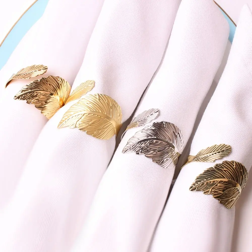 Leaves Feather Table Decoration Wedding Party Dinner Table Napkin Holder Tissue Ring Table Supplies Napkin Buckle Napkin Rings