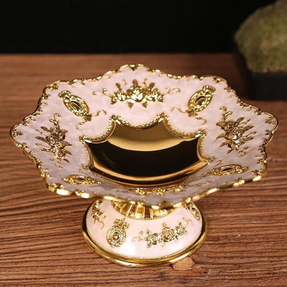 Vintage High-end European Fruit Plate Plating Process Handmade Table Snacks Tray Stable Alloy Retro Dish Table