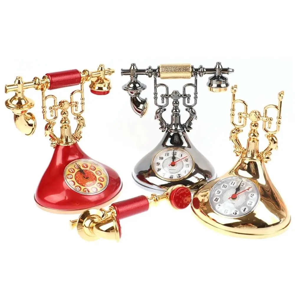 European Style Telephone Alarm Clock Handmade Accurate Telephone Clock Model Easy to Install Antique Telephone Clock Ornaments