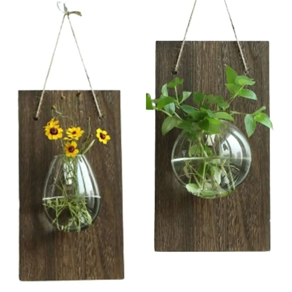 Wall Hanging Wall Mount Glass Vase Creative Small Fish Tank Hydroponic Container Glass Transparent Vase Plant Flower Pots Room