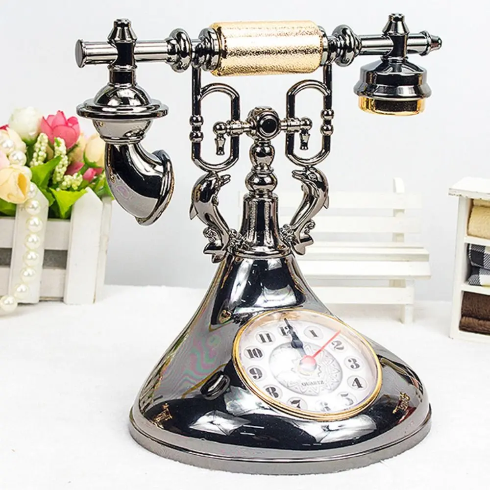 European Style Telephone Alarm Clock Handmade Accurate Telephone Clock Model Easy to Install Antique Telephone Clock Ornaments