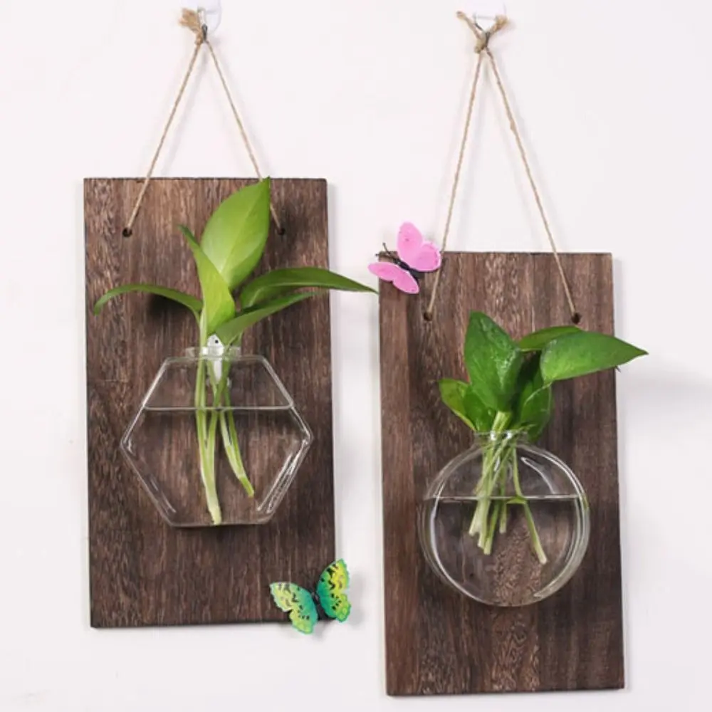 Wall Hanging Wall Mount Glass Vase Creative Small Fish Tank Hydroponic Container Glass Transparent Vase Plant Flower Pots Room