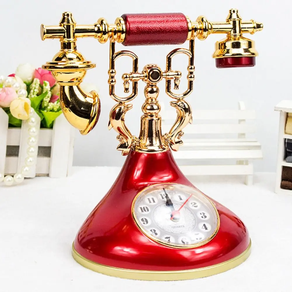 European Style Telephone Alarm Clock Handmade Accurate Telephone Clock Model Easy to Install Antique Telephone Clock Ornaments