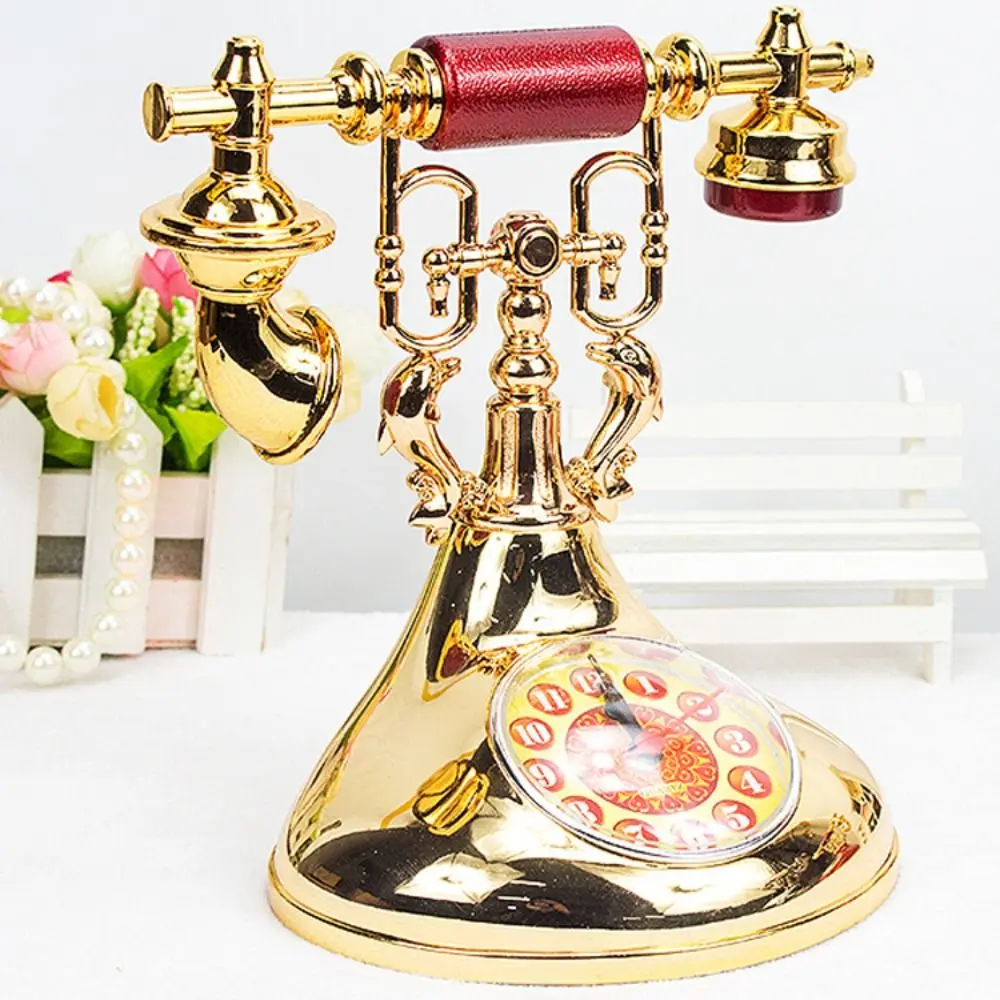 European Style Telephone Alarm Clock Handmade Accurate Telephone Clock Model Easy to Install Antique Telephone Clock Ornaments