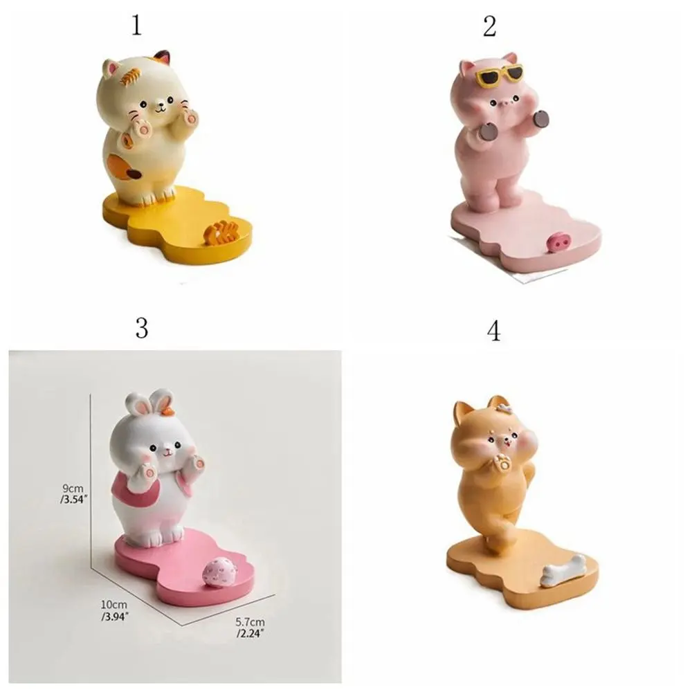 Small Cute Kittens Figurines Resin Crafts Girl Heart Animals Phone Holder Cartoon Kawaii Animals Miniatures Gifts