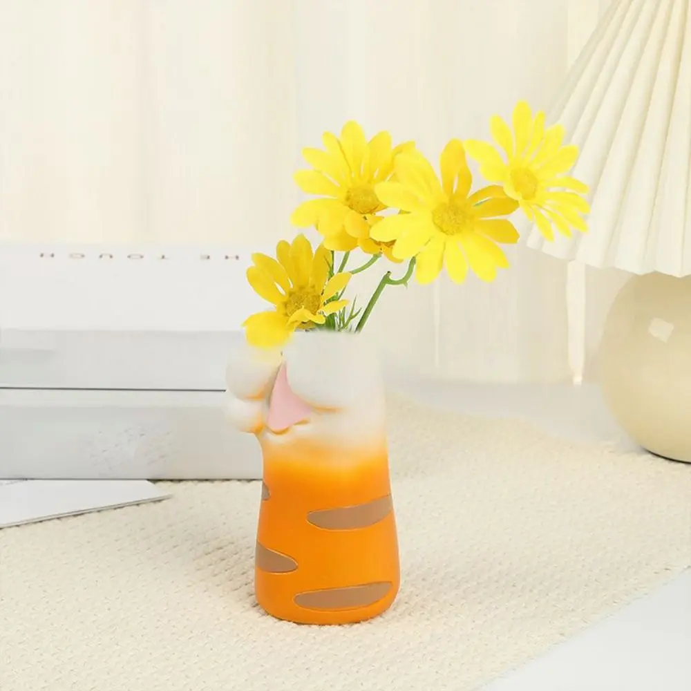 Leak-Proof Resin Crafts Cat Claw Flower Vase Handmade Cute Desktop Plants Pot Painted Cat Claw Holder Flower Arrangement