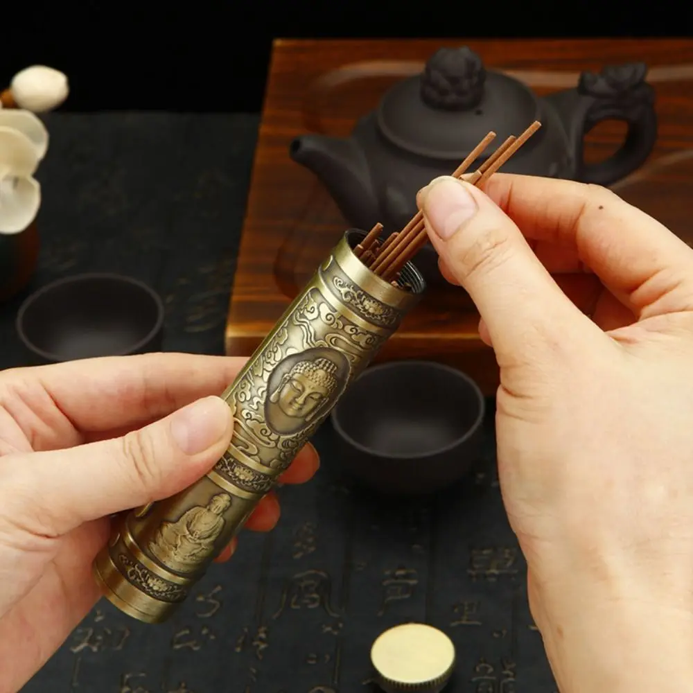 Buddha Statue Relief Incense Barrel Chinese Dragon Anti-pressure Buddha Incense Box Waterproof Portable Sealed Cigarette Box