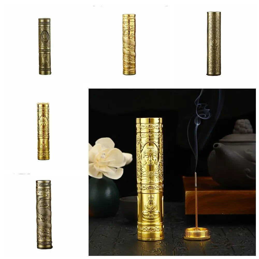 Buddha Statue Relief Incense Barrel Chinese Dragon Anti-pressure Buddha Incense Box Waterproof Portable Sealed Cigarette Box