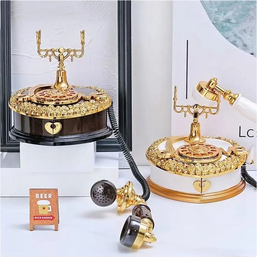Desktop Ornaments Classic Style Telephone Music Box Light Luxury Old-fashioned Dial Telephone Miniatures Music Box ABS Porch