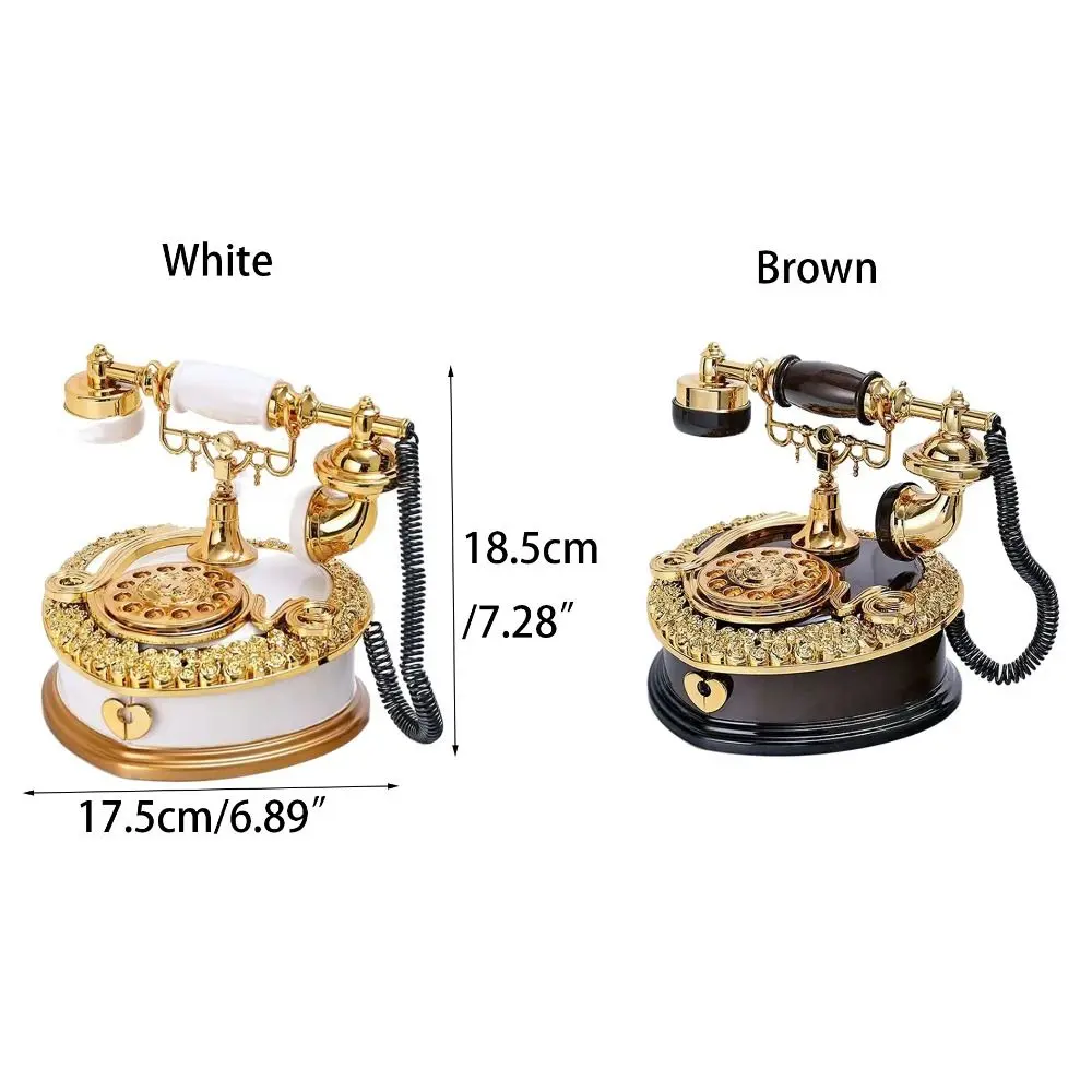 Desktop Ornaments Classic Style Telephone Music Box Light Luxury Old-fashioned Dial Telephone Miniatures Music Box ABS Porch