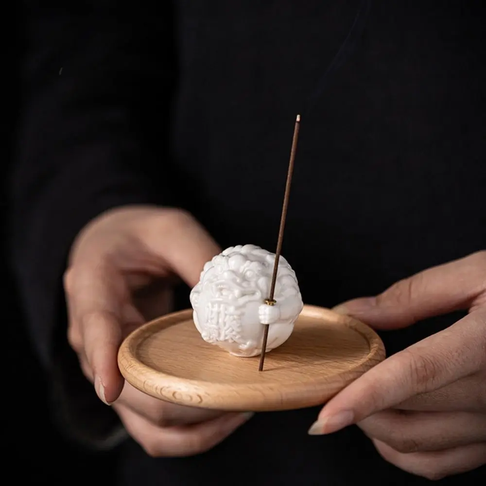 Censer Ceramic Incense Insertion Cute Creative Incense Burner with Wooden Base Fragrance Holder Indoor