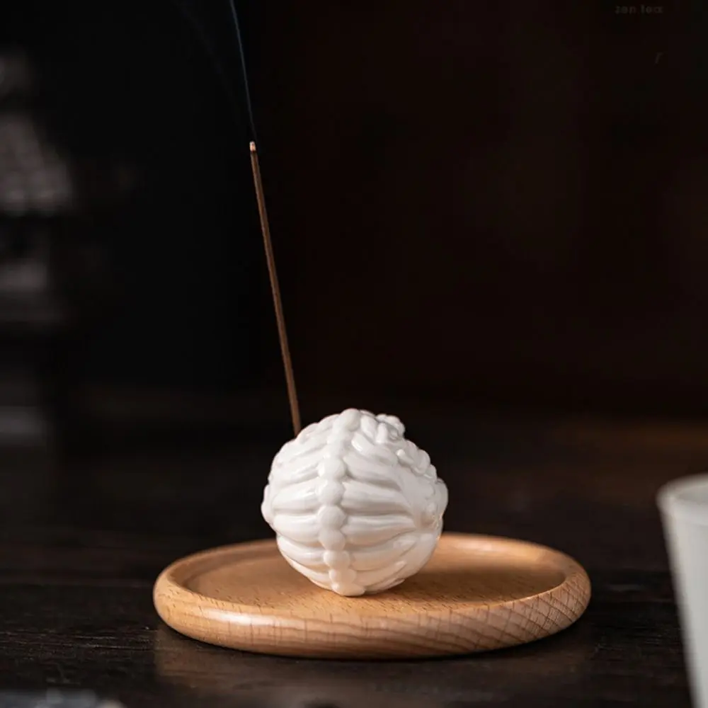 Censer Ceramic Incense Insertion Cute Creative Incense Burner with Wooden Base Fragrance Holder Indoor