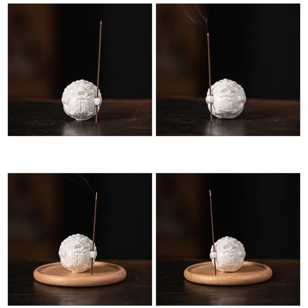 Censer Ceramic Incense Insertion Cute Creative Incense Burner with Wooden Base Fragrance Holder Indoor