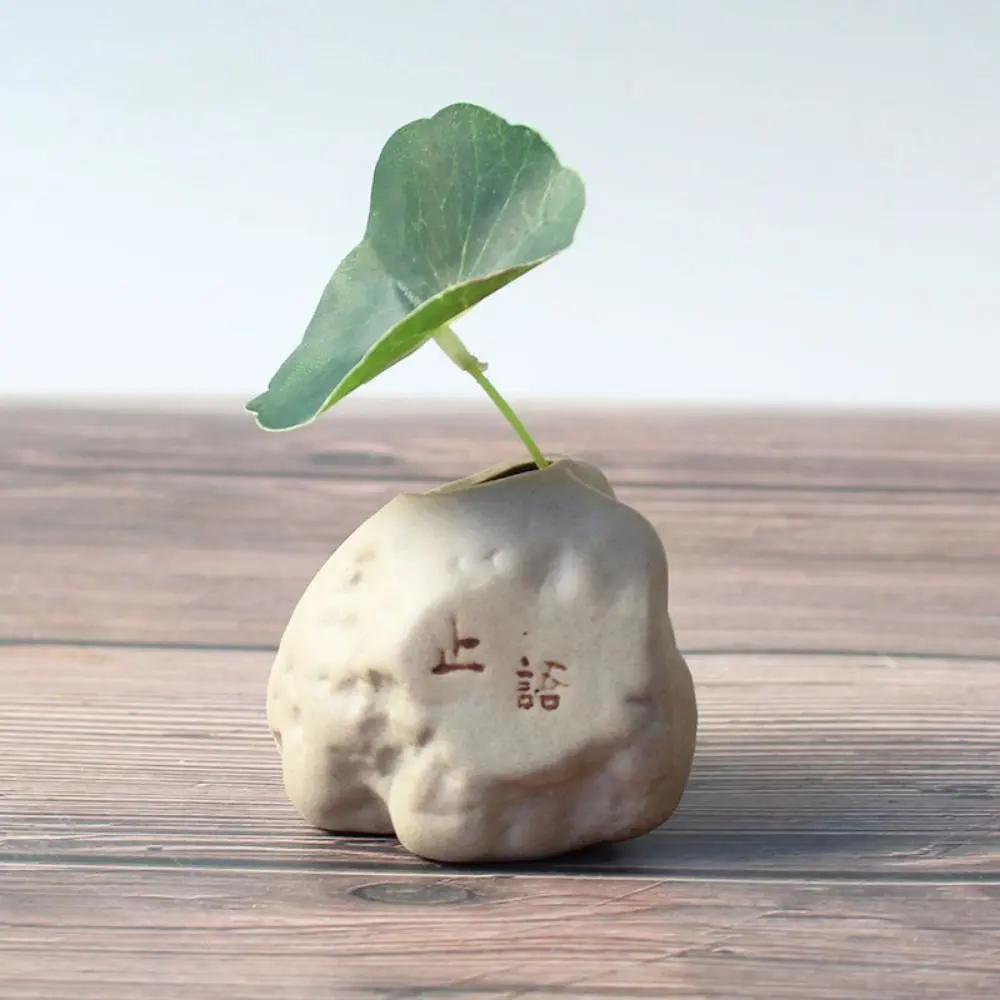 Japanese Style Rough Stone Shape Vase Ceramic Handmade Ceramic Zen Hydroponic Vase Mini Desktop Small Vase Furnishings