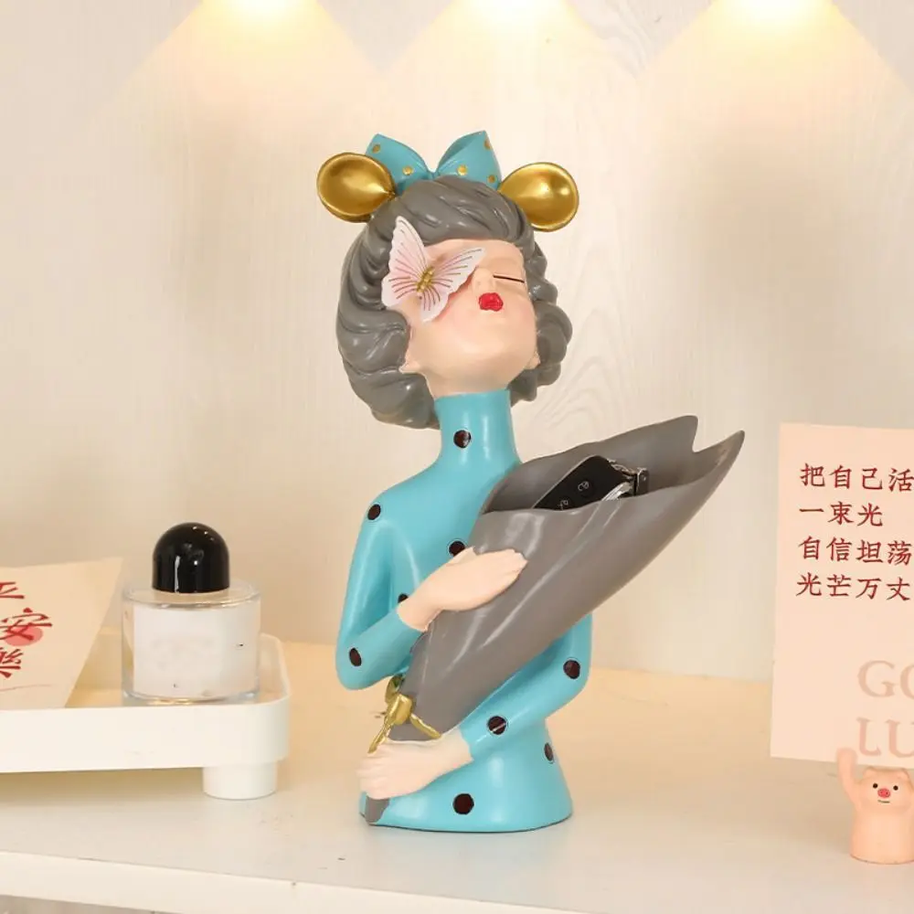 Creative Elegant Flower Girl Statue Handmade Cartoon Butterfly Girl Sculpture Decorative Girl Vase Ornament Bedroom