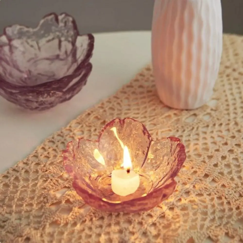 Exquisite Gold Inlay Glass Sakura Disc Nordic Style Small Sauce Bowl Japanese Flower Candle Holder Candle Container