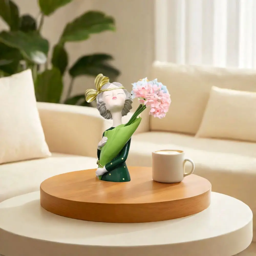 Creative Elegant Flower Girl Statue Handmade Cartoon Butterfly Girl Sculpture Decorative Girl Vase Ornament Bedroom