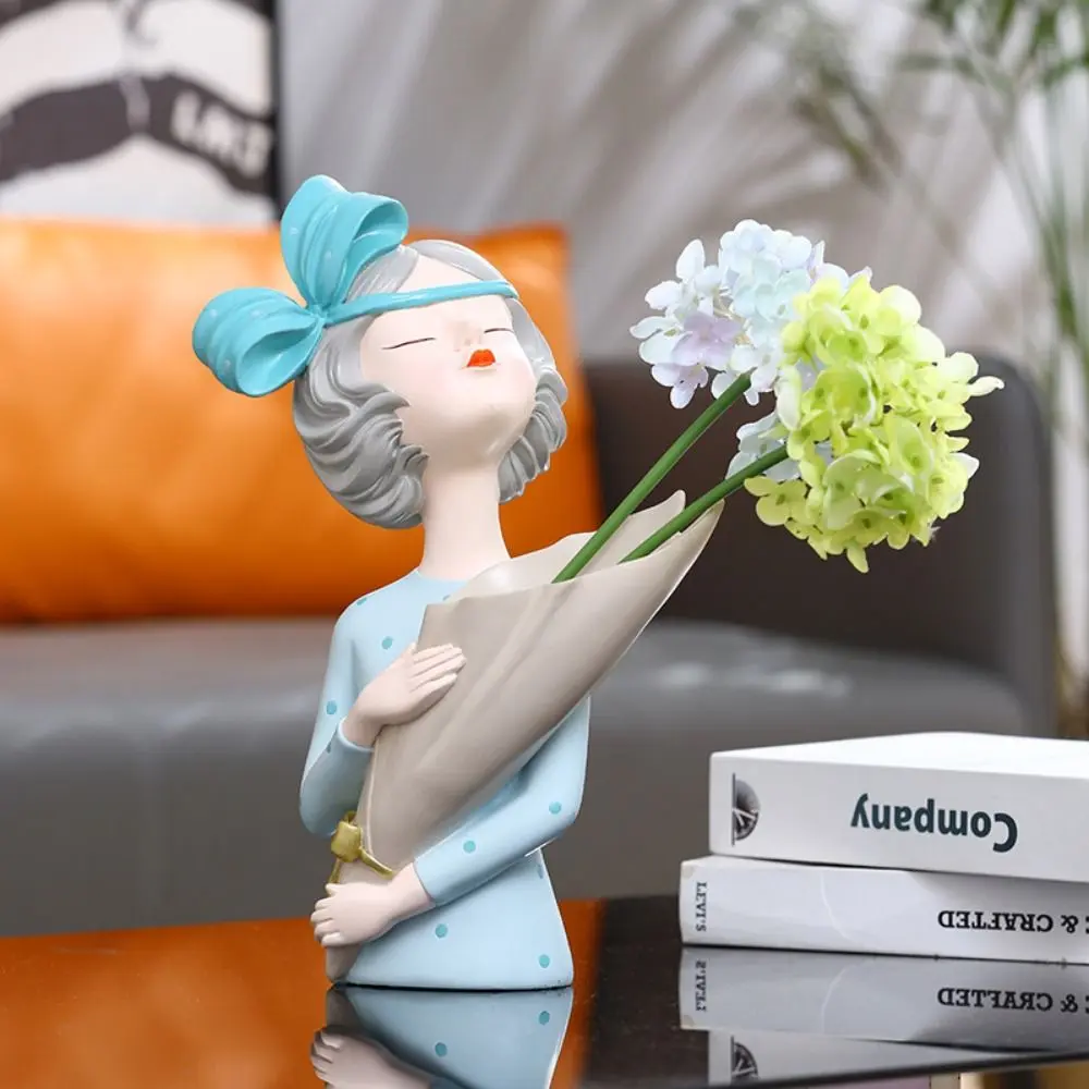 Creative Elegant Flower Girl Statue Handmade Cartoon Butterfly Girl Sculpture Decorative Girl Vase Ornament Bedroom