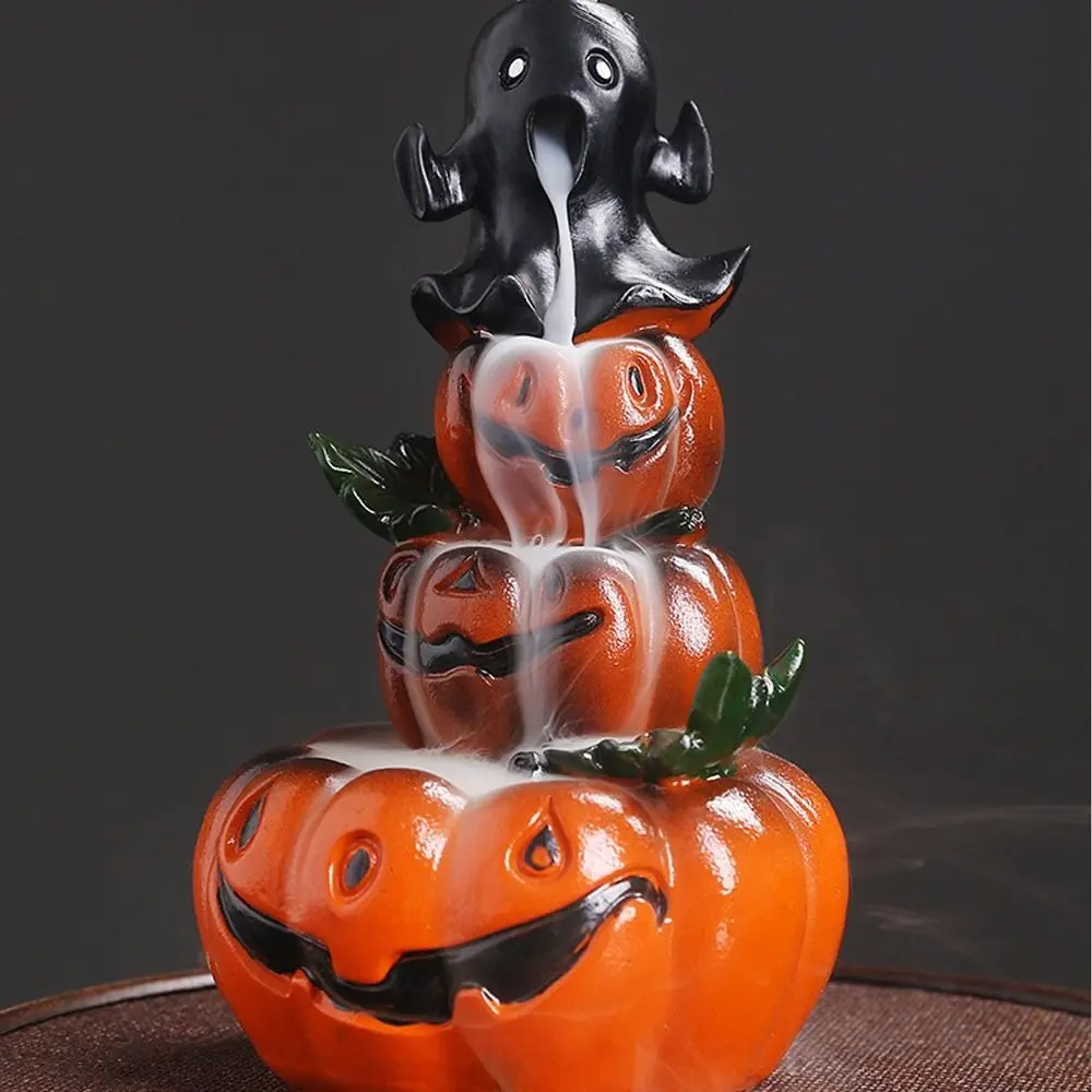 Resin Halloween Waterfall Incense Burner Retro Exquisite Pumpkin Backflow Incense Holder Simulated Backflow Incense Burner
