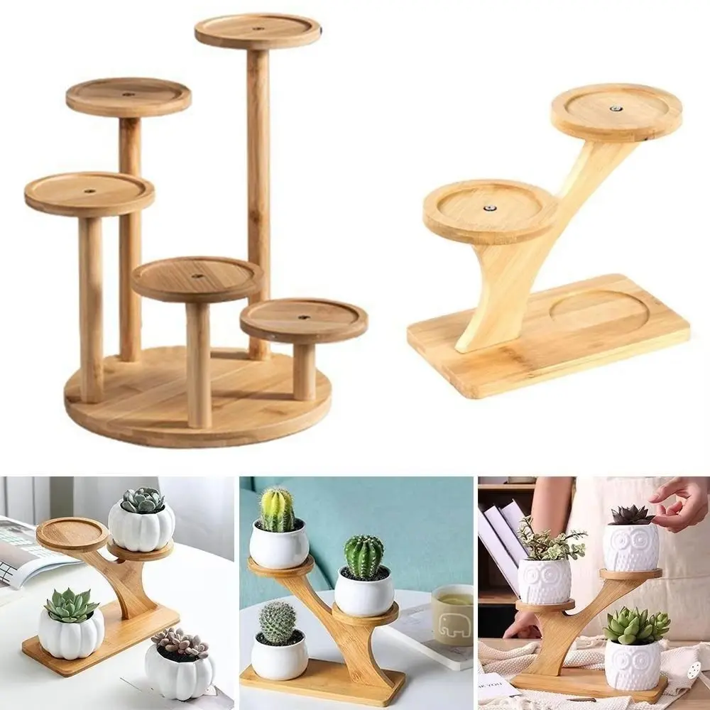 Bamboo Shelf Desktop Flower Rack Multi-layer Home Decoration Desktop Plants Stand Tree Branch shape Flower Storage