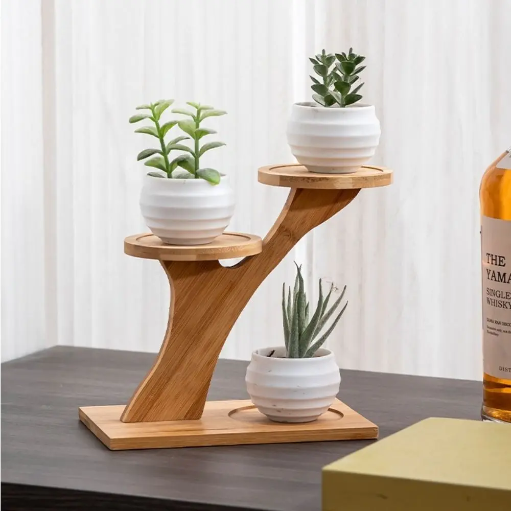 Bamboo Shelf Desktop Flower Rack Multi-layer Home Decoration Desktop Plants Stand Tree Branch shape Flower Storage