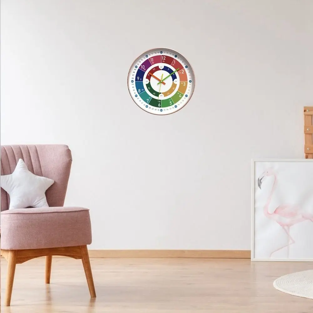 Round Early Education Wall Clock Mute Punch-free Electronic Color Clock Digital Pattern Learning Wall Hanging Clock Home