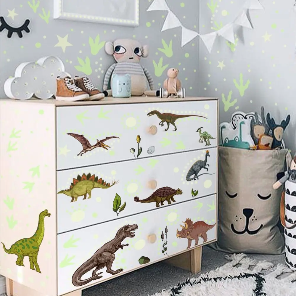 Dinosaurs Stars Dinosaur Nightglow Wall Sticker Luminous Cartoon Dinosaur Themed Wall Decals Waterproof Self-adhesive