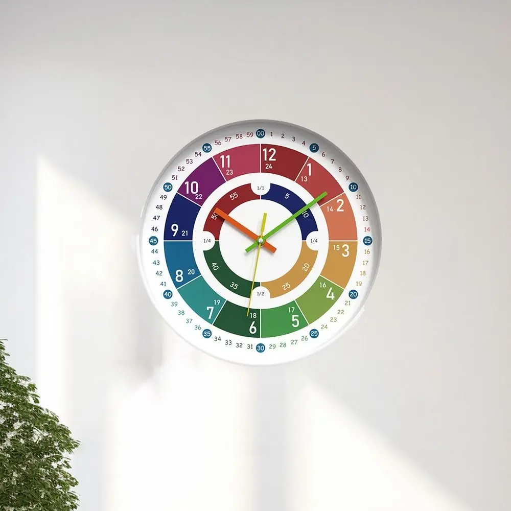 Round Early Education Wall Clock Mute Punch-free Electronic Color Clock Digital Pattern Learning Wall Hanging Clock Home