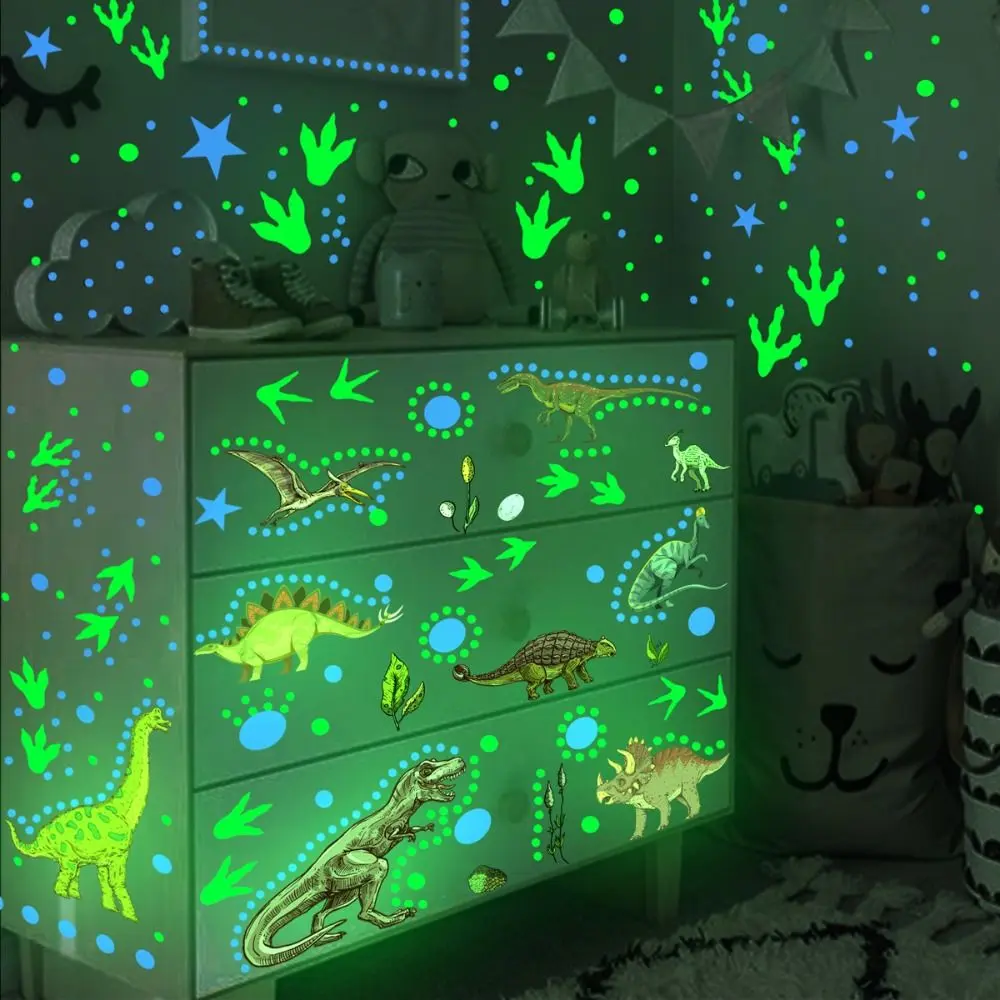 Dinosaurs Stars Dinosaur Nightglow Wall Sticker Luminous Cartoon Dinosaur Themed Wall Decals Waterproof Self-adhesive