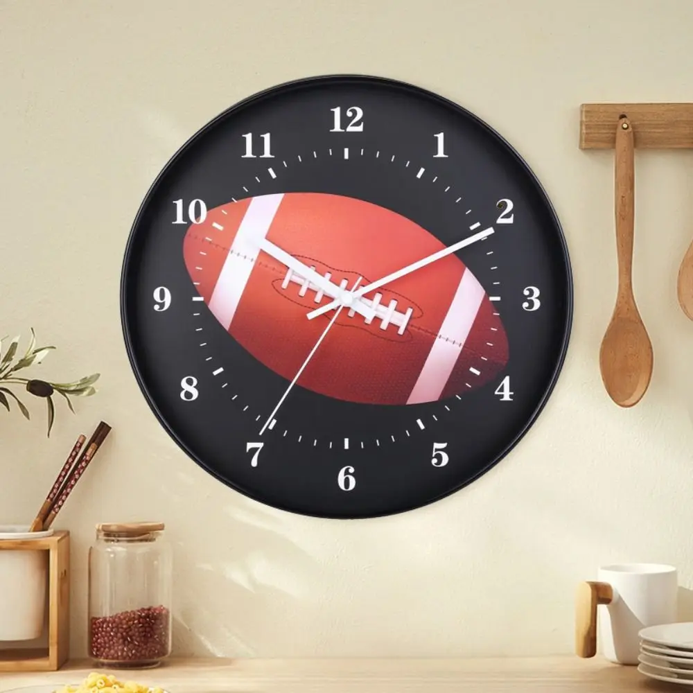 Durable Plastic Rugby Wall Clock Funny Round Wall Mounted Clock Battery Operated Decoration Clock Office