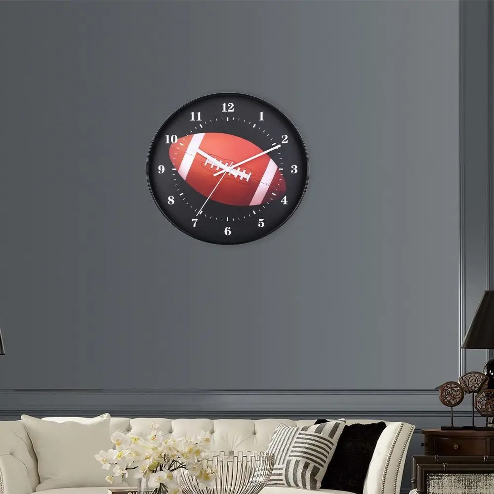 Durable Plastic Rugby Wall Clock Funny Round Wall Mounted Clock Battery Operated Decoration Clock Office