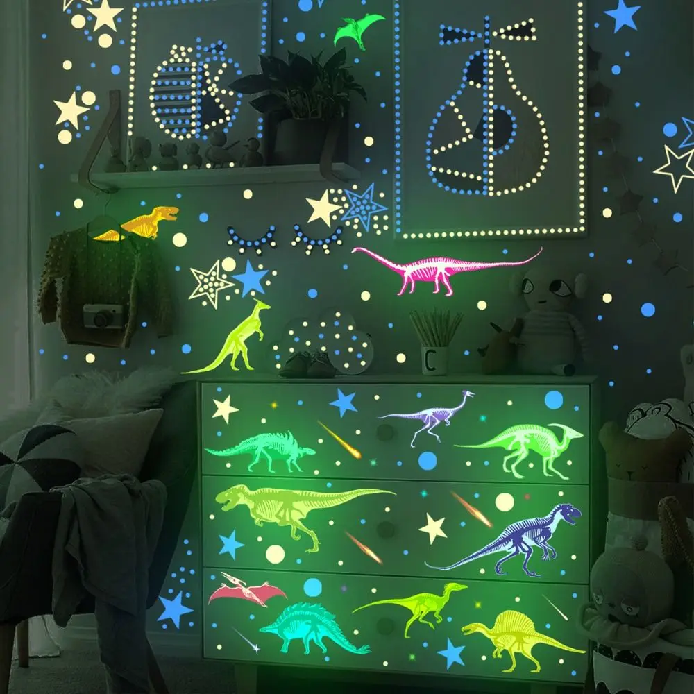 Dinosaurs Stars Dinosaur Nightglow Wall Sticker Luminous Cartoon Dinosaur Themed Wall Decals Waterproof Self-adhesive