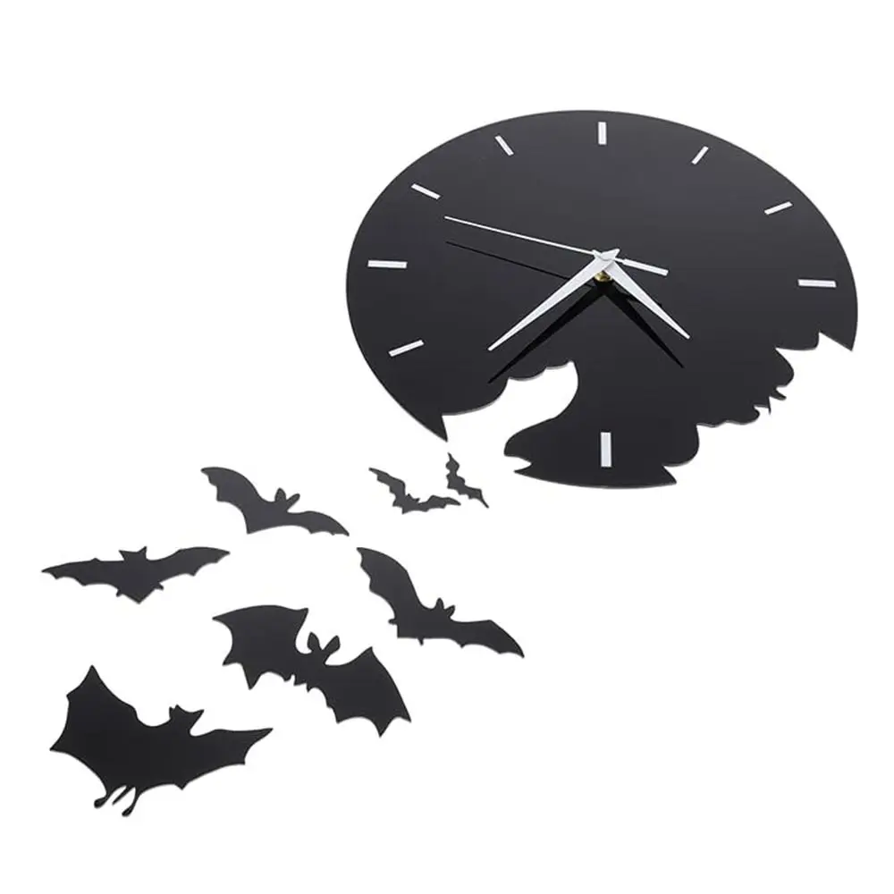 Creative Halloween Bat Wall Clock Household Bat Shaped Decorative Clock Sturdy Acrylic Wall Hanging Clock Living Room Decor