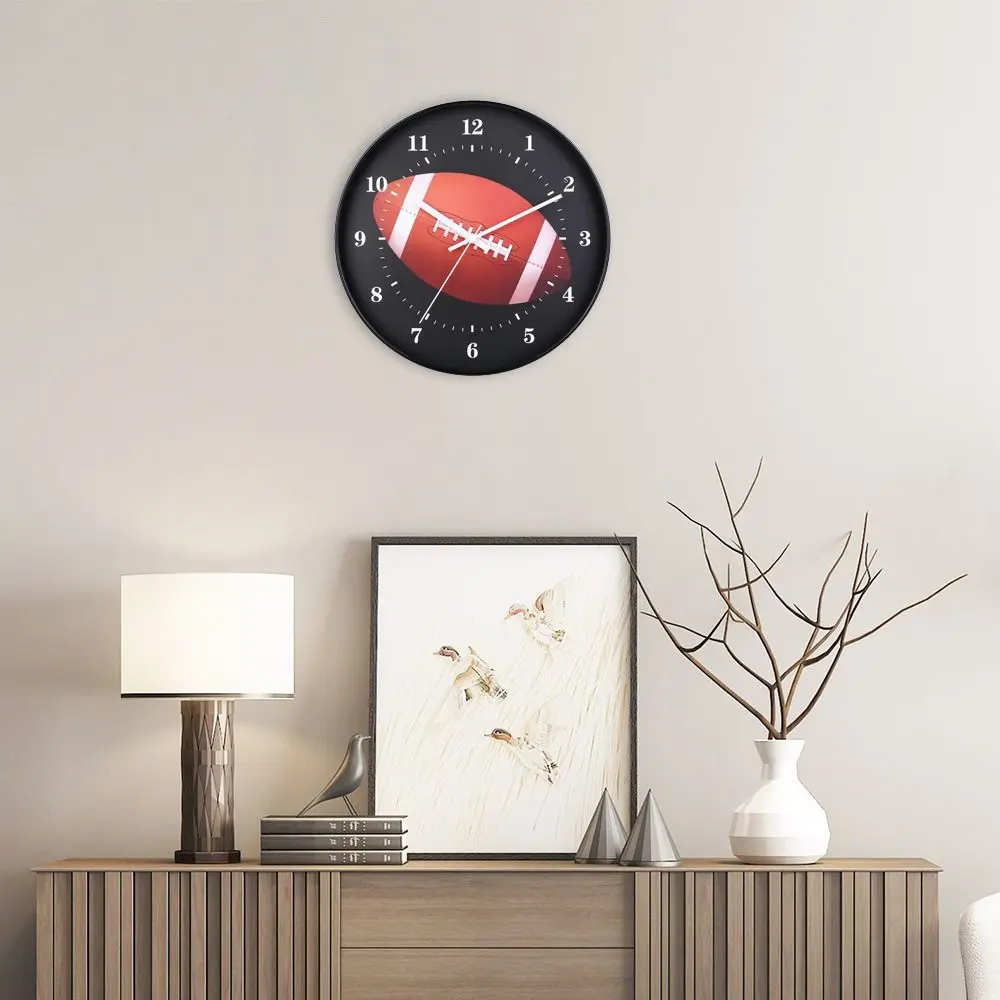 Durable Plastic Rugby Wall Clock Funny Round Wall Mounted Clock Battery Operated Decoration Clock Office
