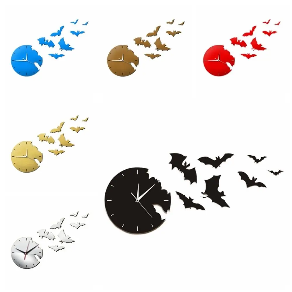 Creative Halloween Bat Wall Clock Household Bat Shaped Decorative Clock Sturdy Acrylic Wall Hanging Clock Living Room Decor