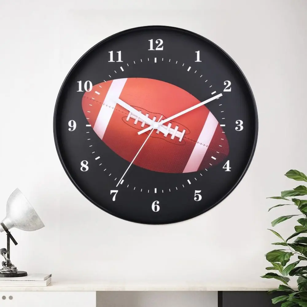 Durable Plastic Rugby Wall Clock Funny Round Wall Mounted Clock Battery Operated Decoration Clock Office