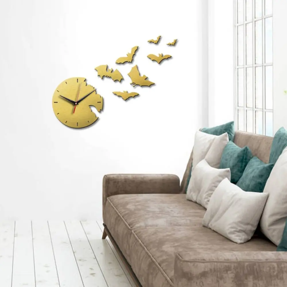 Creative Halloween Bat Wall Clock Household Bat Shaped Decorative Clock Sturdy Acrylic Wall Hanging Clock Living Room Decor