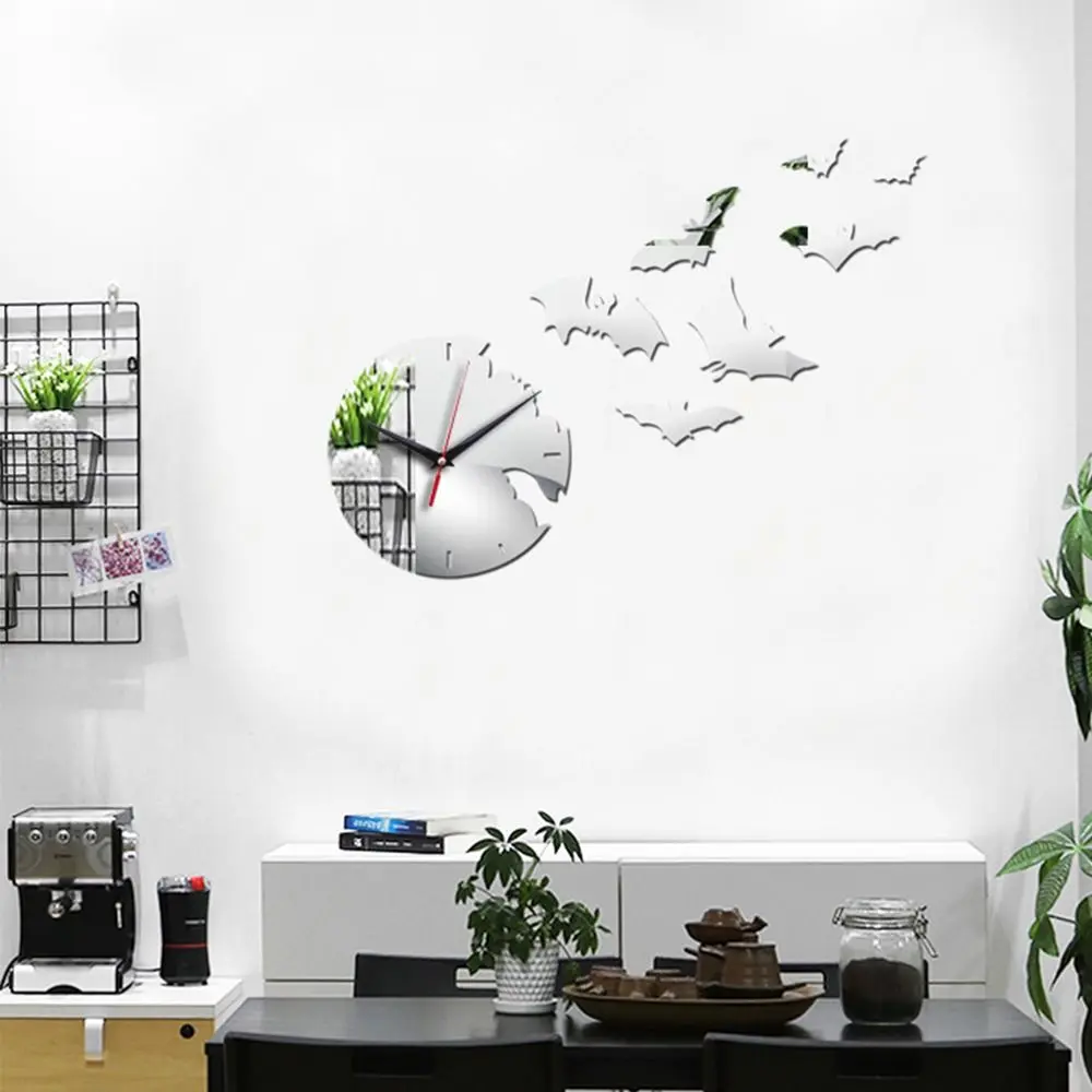 Creative Halloween Bat Wall Clock Household Bat Shaped Decorative Clock Sturdy Acrylic Wall Hanging Clock Living Room Decor