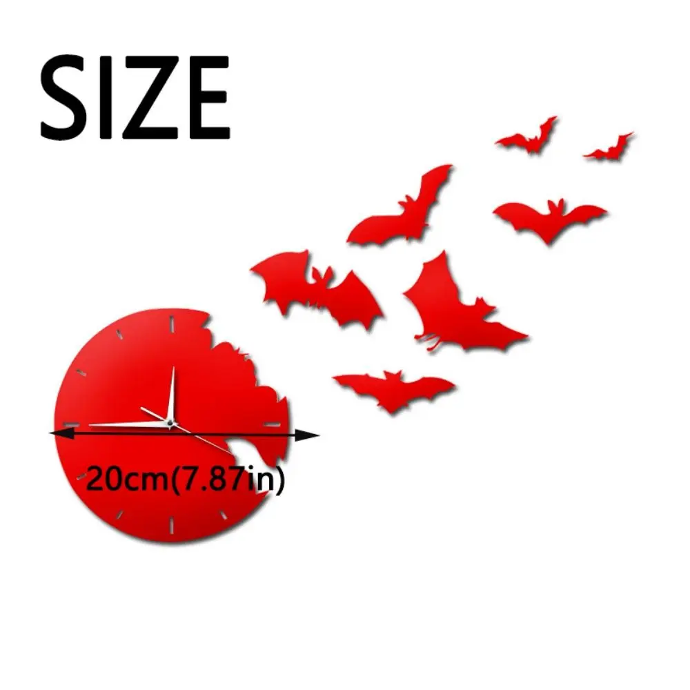 Creative Halloween Bat Wall Clock Household Bat Shaped Decorative Clock Sturdy Acrylic Wall Hanging Clock Living Room Decor