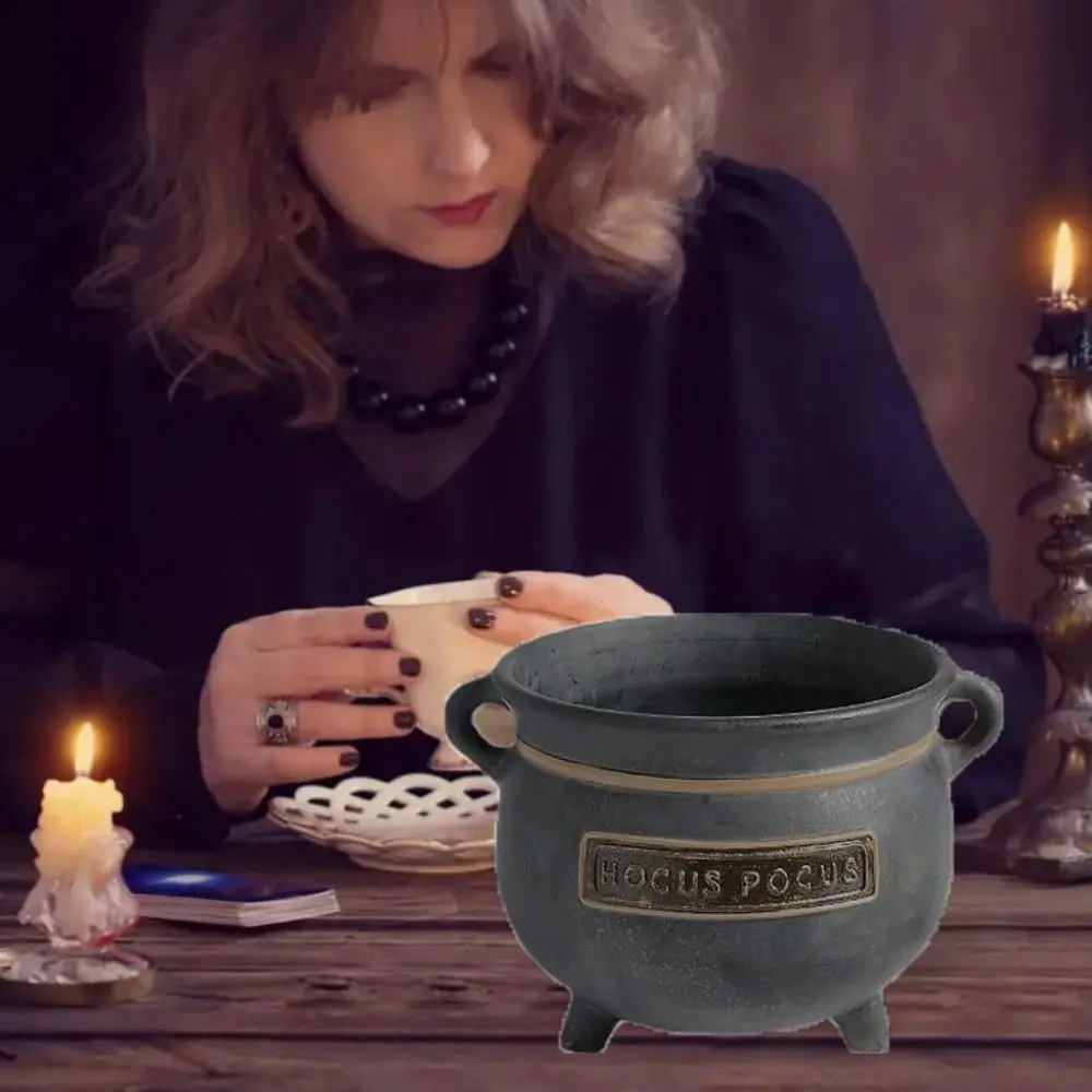 Resin Witches Cauldron Serving Bowls with Spoon Old Style Halloween Candy Bowl Practical Sundries Container Christmas