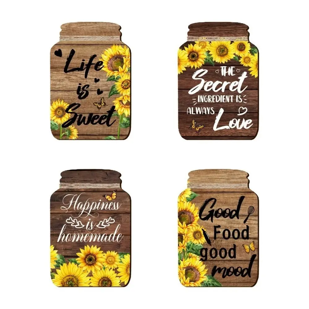 Self-Adhesive Sunflower Wall Sticker Mason Jar Shape Inspirational English Decorative Painting Rustic Plaque Wooden Signs