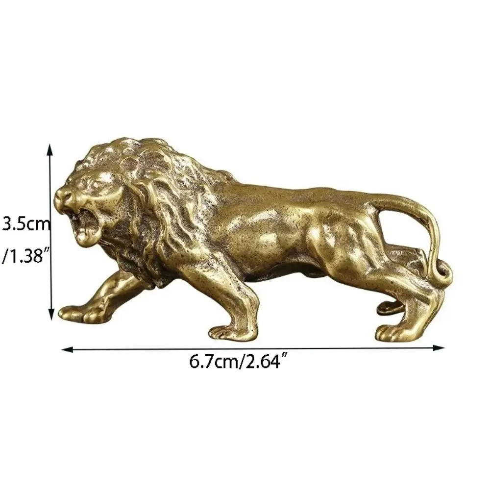 Retro Pure Copper Lion Statue Small Lion Shape Brass Lion Sculpture Copperware Antique Lion Ornaments Tea Pet