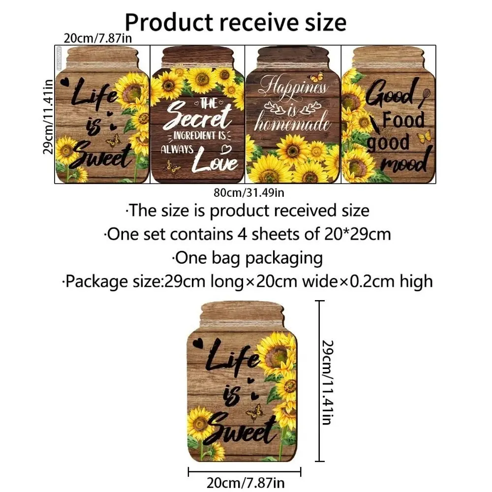 Self-Adhesive Sunflower Wall Sticker Mason Jar Shape Inspirational English Decorative Painting Rustic Plaque Wooden Signs