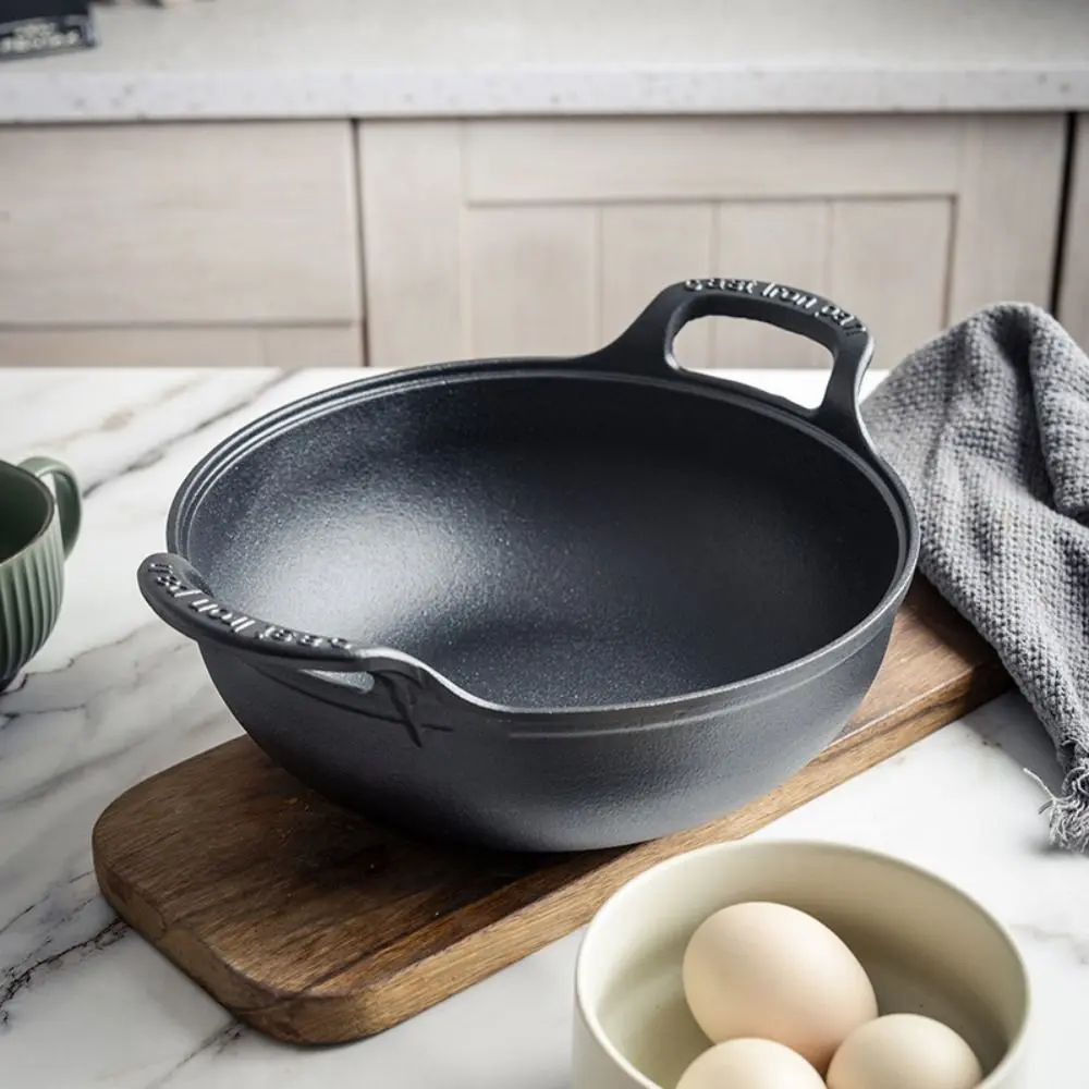 Household With Wood Lid Cast Iron Pot No Coating Binaural Handle Stew Pot Non Stick Japanese Style Soup Pot Home Use