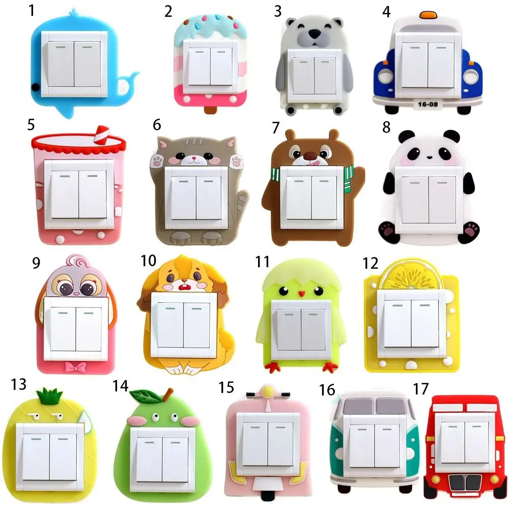 Night Light Dust Protective Silicone Switch Sticker Fruit Animal Luminous Switch Cover Transportation Silicone Children Room